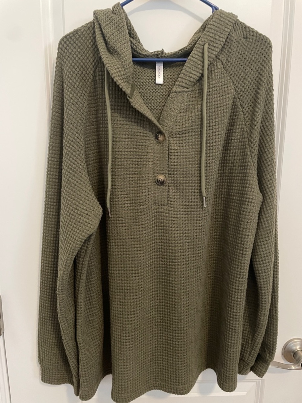 Waffle Knit Olive Green Hoodie Sweater - Unknown Brand
